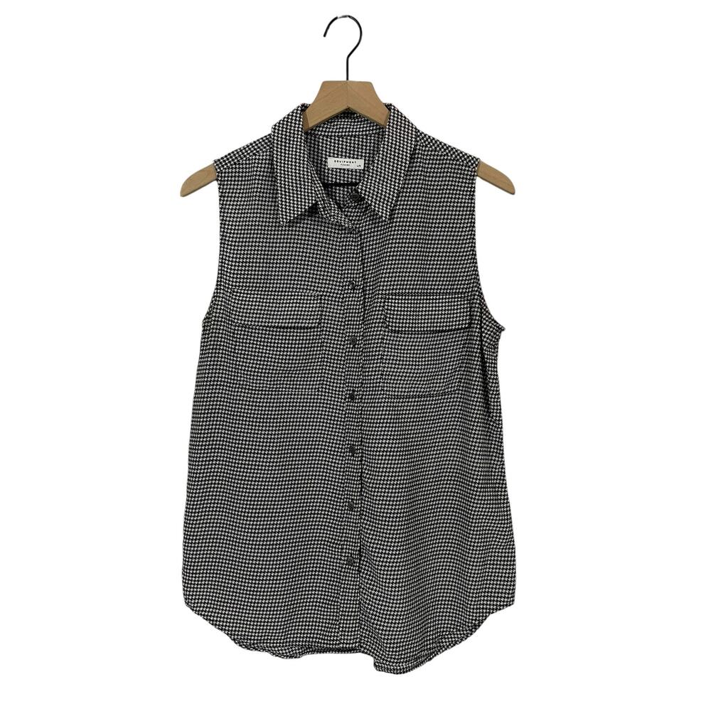 Equipment Sleeveless Slim Signature Silk Top - Houndstooth - Large